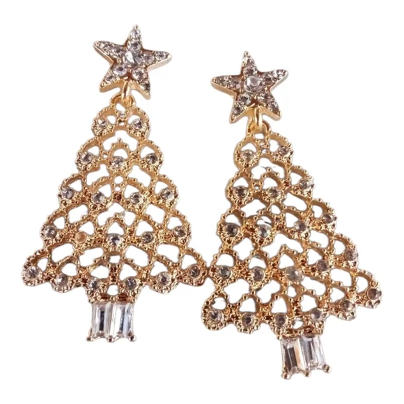 Golden Christmas Tree Earrings - Picture 1 of 1